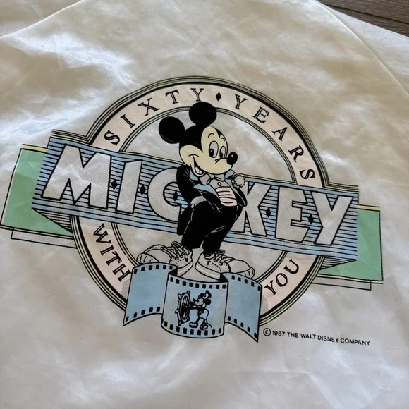 Vintage Mickey Mouse Satin Jacket Youth XL White Bomber Disney Chalk Line 80s‎